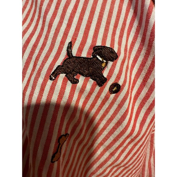 Teddi Red‎ White Striped Shirt with Embroidered Dogs – Size Large - Picture 9 of 13